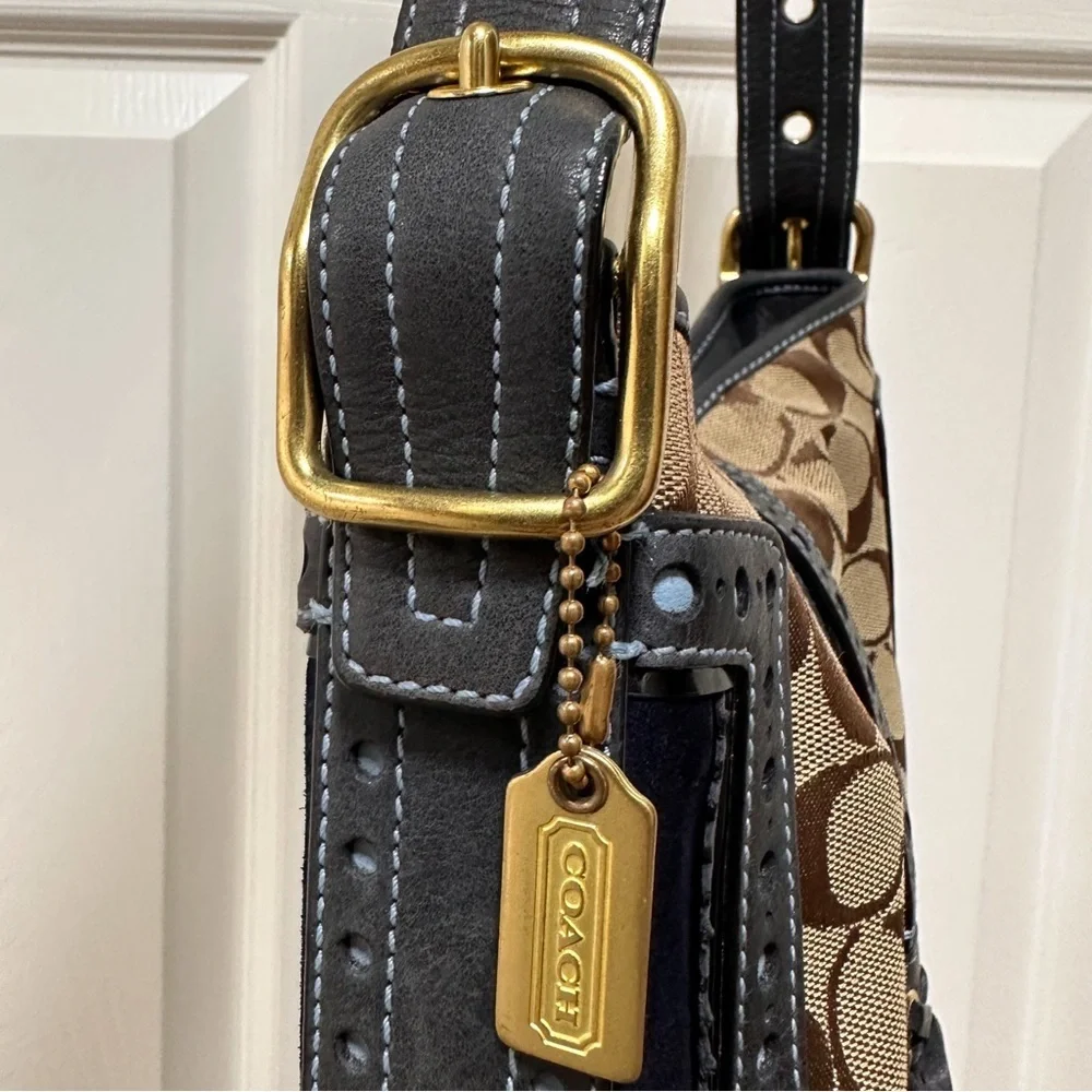 Coach Legacy Hobo Bag Signature Jacquard Perforated Navy Leather
